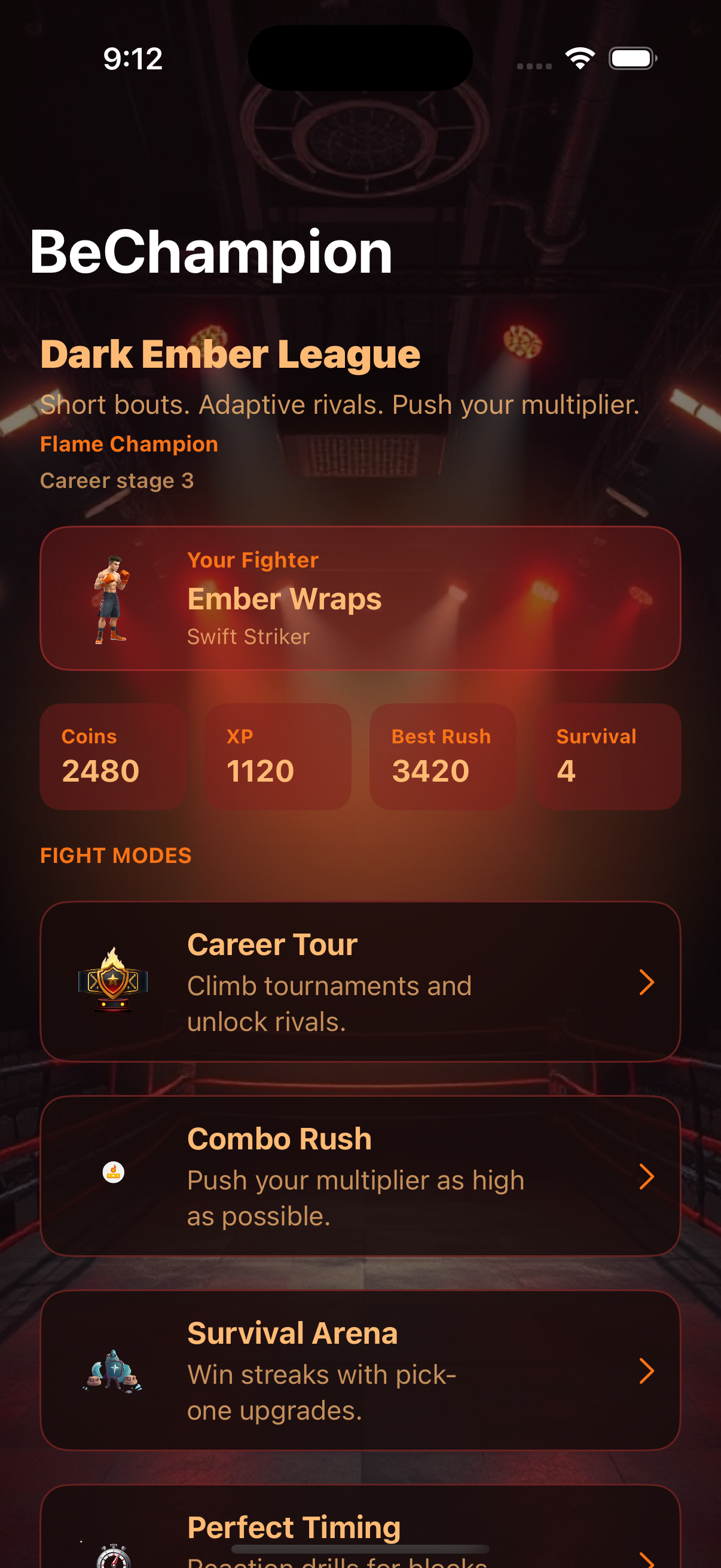 Arena hub with fight modes