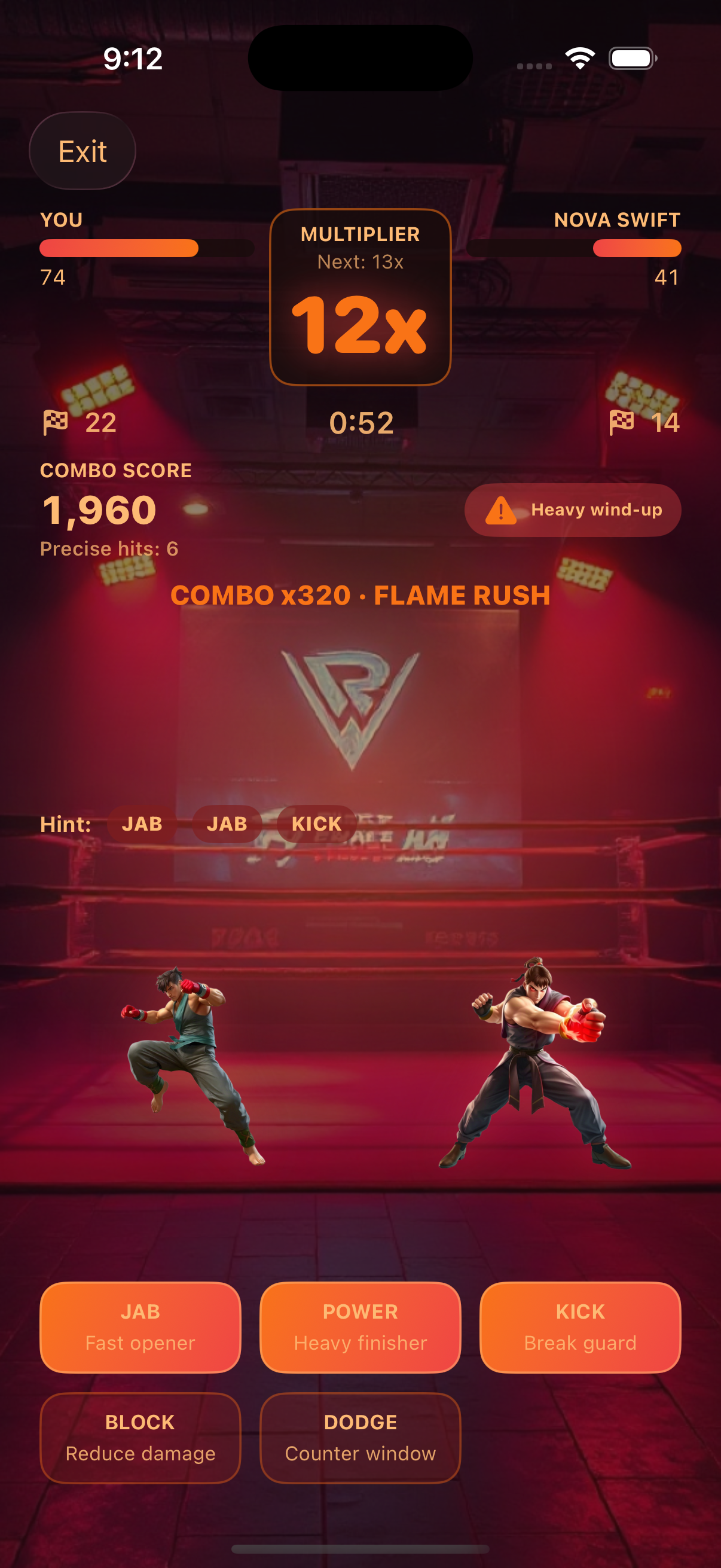 Combat arena with combo meter
